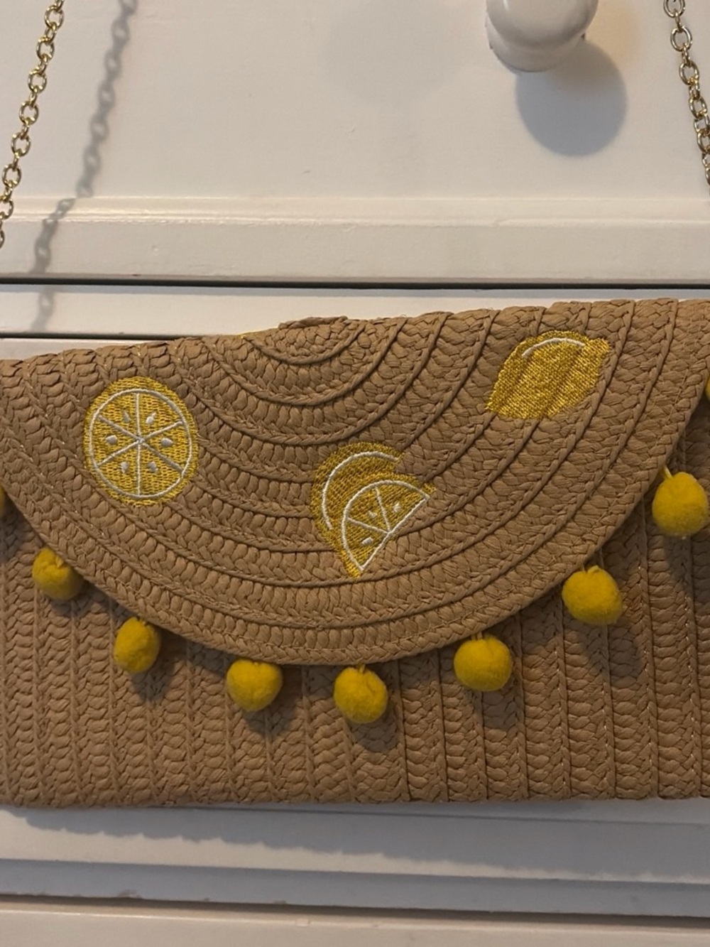 Lemon embroidered woven crossbody/clutch